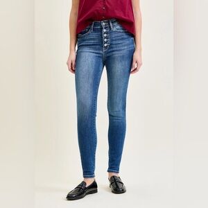Judy Blue Rose Classic Button Fly Skinny Jeans 7/28 Medium Wash Stretch Timeless